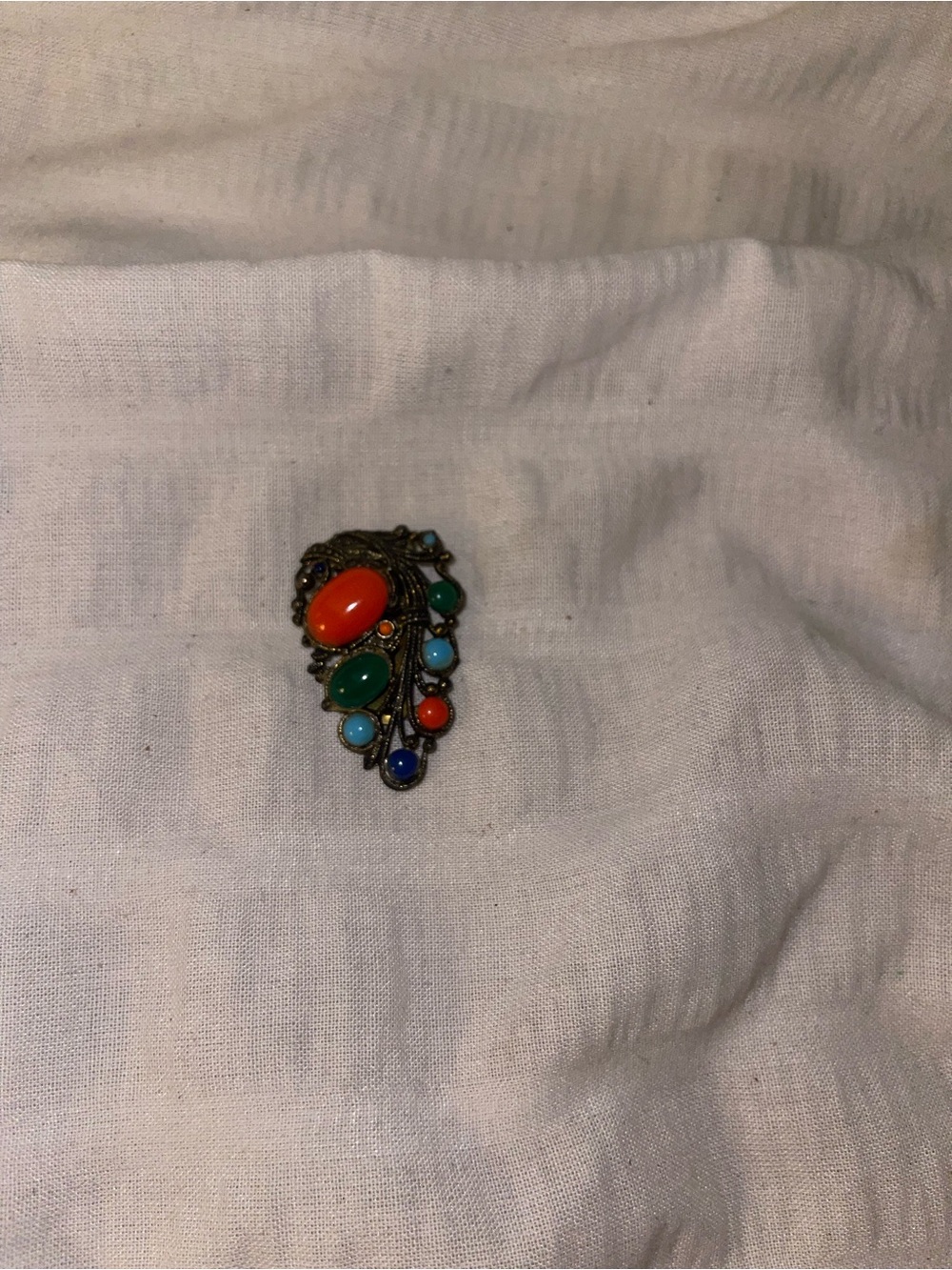 Vintage-Like Multi-Stone Scarf Brooch with Colorful Cabochons